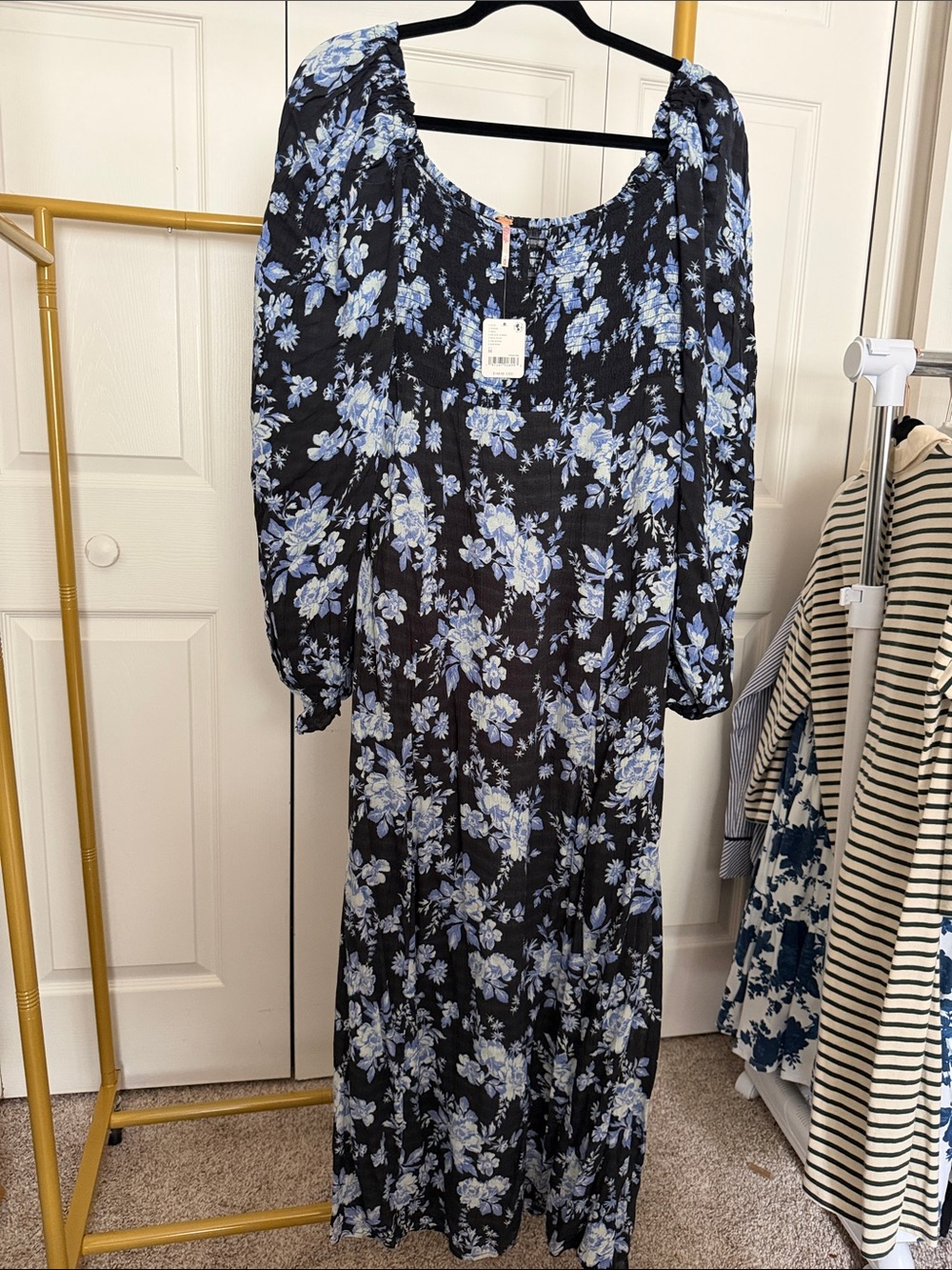 Free people Jaymes midi dress black blue floral nwt
